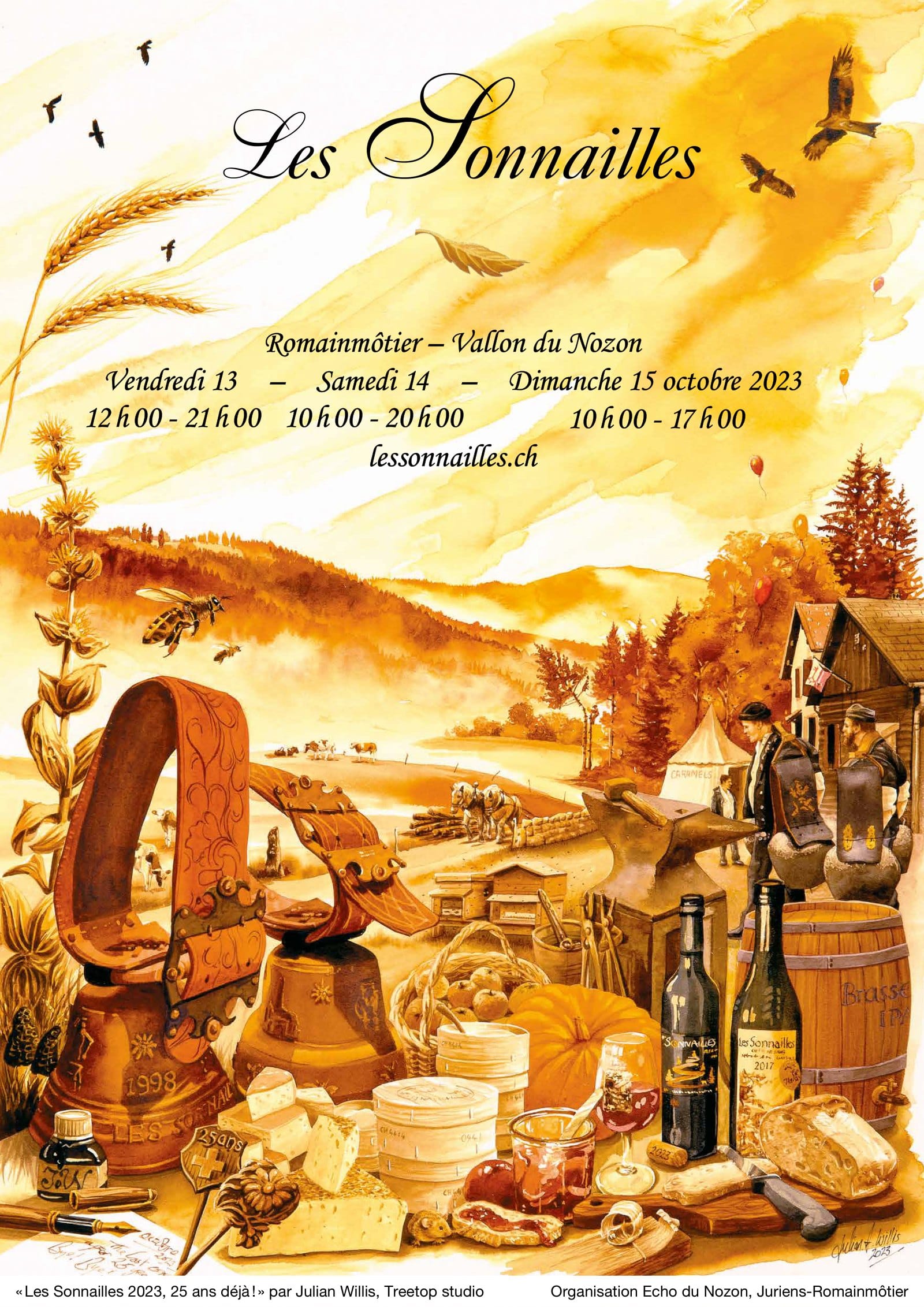 Vingt-cinq ans déjà. La grande table d'automne, la cloche de 1998 et l'insigne des 25 ans.